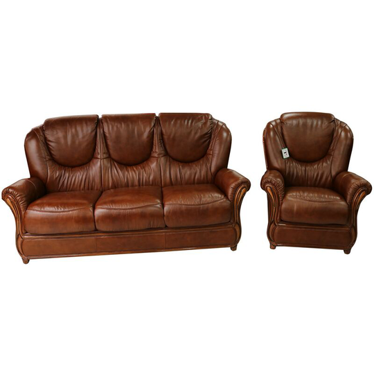 Juliet 3 Seater + Armchair Genuine Italian Tabak Brown Leather Sofa Suite Offer