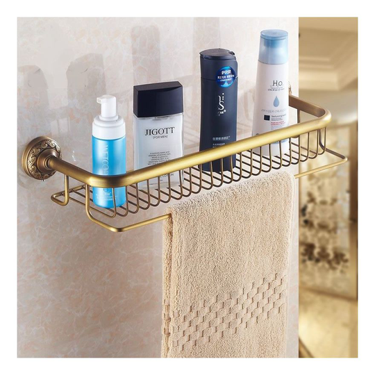 Antique Brass Bathroom Single-Tier Shower Shelf Storage Rack Wall Mounted