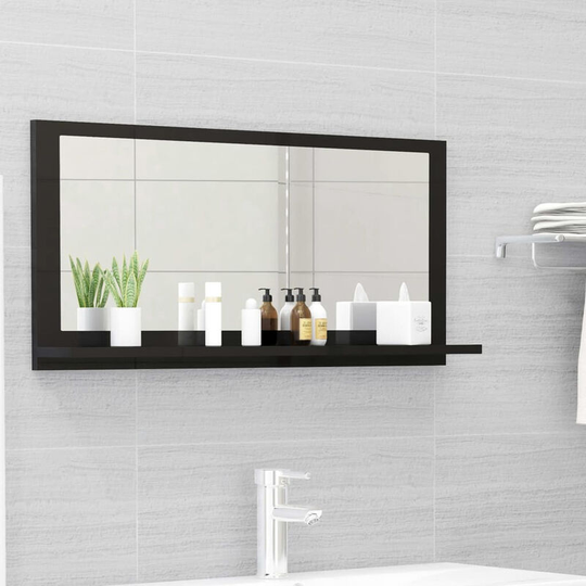 Bathroom Mirror High Gloss Black 80x10.5x37 cm Chipboard
