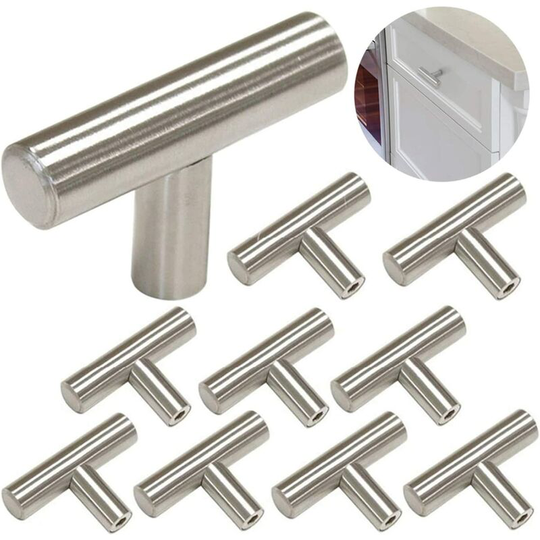 Perlerare - 10 Pieces Furniture t Handle Brushed Stainless Steel Modern Single Hole Cabinet Drawer Pulls Small and Smooth, Durable, Can be Bedroom,