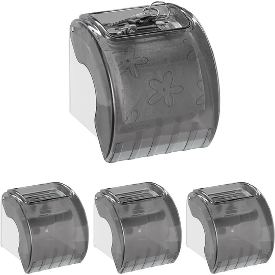 Set of 4 Relaxdays Toilet Paper Holders with Shelf & Cover, Plastic, HxWxD: 15 x 13.5 x 15 cm, Grey/White