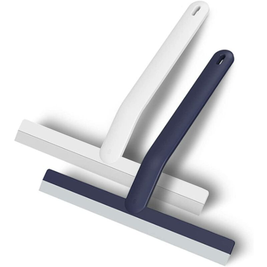 Perlerare - 2 Pieces Silicone Shower Squeegee Bathroom Squeegees for Shower Bathroom Mirror Glass Tile Cleaning(White and Blue)