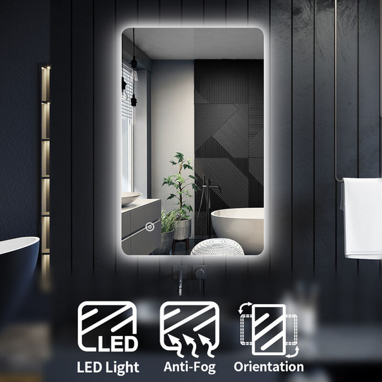 Bathroom Mirror Vertical Horizontal Wall Mounted Mirror Backlit Illuminated led Mirror with Touch Sensor, 800x500mm - Elegant
