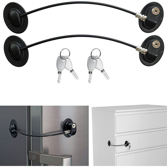 Child Safety Lock, 2 Pack, with 4 Keys, for Cupboards, Cabinets, Fridges and Freezers, Home Security, 3M Adhesive, Traceless, Baby and Child Safety,