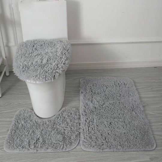 Betterlifegb - BR-Vie Bath Mat Set, Toilet Mat Set Non-Slip Absorbent Mat, Bathroom Mat + Toilet Contour Mat + Toilet Lid Cover (Gray)