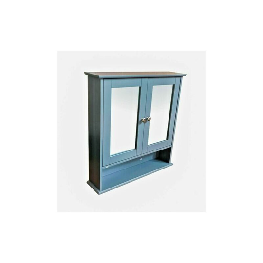 Grey Double Door Mirror With Shelf Bathroom Cabinet - grey