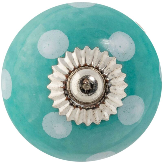 Nicola Spring Round Ceramic Cabinet Knob - Turquoise Spot