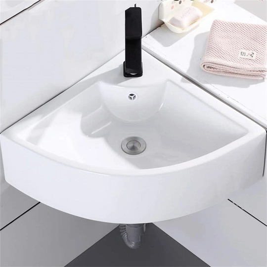 Bathroom Sink Washbasin Wall Hanging Triangle Modern Style Simple Elegant White Ceramic Container Toilet Corner Cloakroom Basin.