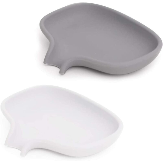 Silicone Soap Door with Drain, Shower Soap, Soap Holder Bathroom Kitchen Sponge - Gray and White, 2pcs