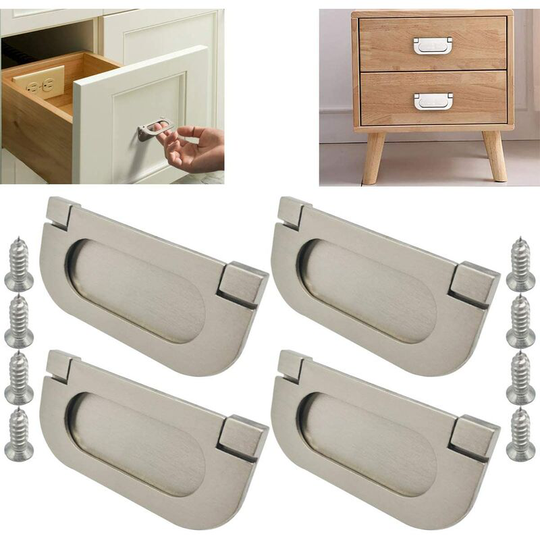 4pcs Stainless Steel Invisible Handles- Silver Cupboard Drawer Cabinet Wardrobe Accessories-With Screws(75mm)-Kitchen Cupboard Door Handles Cupboard
