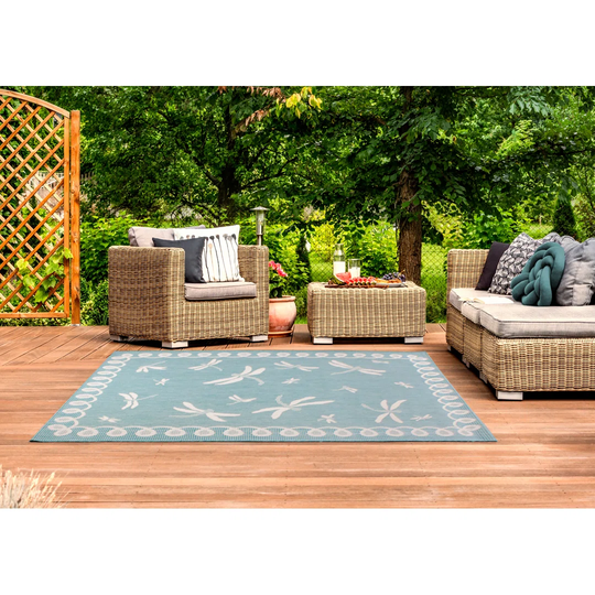 Pruden Terrace Dragonfly Tufted Blue Rug