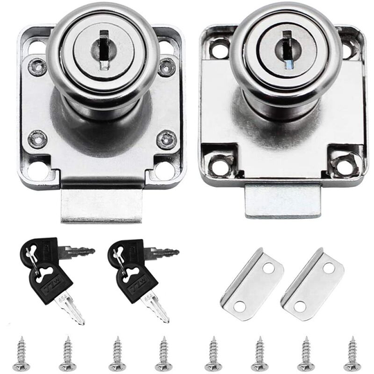 Gift - 2 Pieces White Latch Push Lock Zinc Alloy Desk Drawer Lock Cylinder Furniture Lock Use for Cabinets Drawers Mailboxes 19*32mm