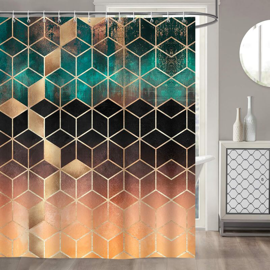 1 Piece Geometric Green Marble Shower Curtain 180 x 180 cm Shower Curtain Polyester Fabric Mildew Proof Waterproof Washable Bathroom Curtain for