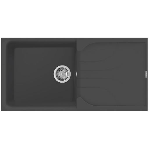 Reginox Elleci Black Granite Inset Single Bowl Kitchen Sink with Waste Included - EGO 480 B