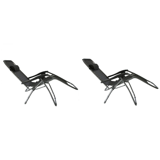 2 pcs portable recliner chair multifunctional zero gravity chair folding recliner chair outdoor garden sunloungers with headrest (Black) - Black
