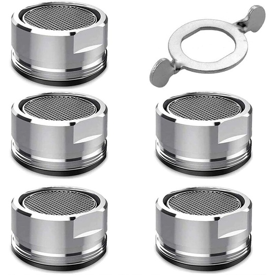 Set of 5 aerators M24 - Faucet - External thread - Mixing nozzle with stainless steel filter - With chrome mixing key - For taps - Litzee