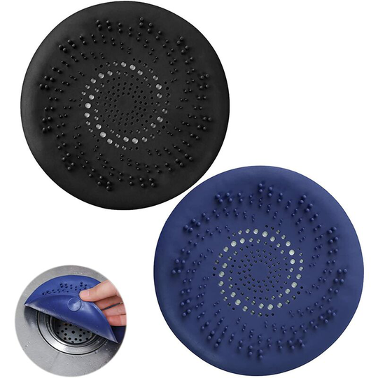 2 Pieces Silicone Drain Protector, Shower Drain Covers, Shower Hair Strainer, Kitchen Sink Strainer with Suction Cup (Grey and Blue)