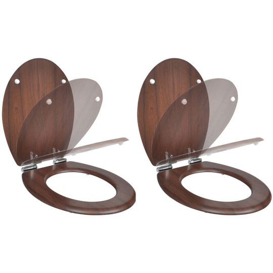 Toilet Seats with Soft Close Lids 2 pcs mdf Brown - Brown