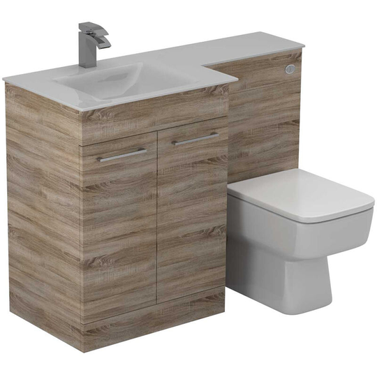 Wholesale Domestic - Venice Square White Glass 1100mm Left Hand 2 Door Bordalino Oak Vanity Unit Toilet Suite - Bordalino Oak