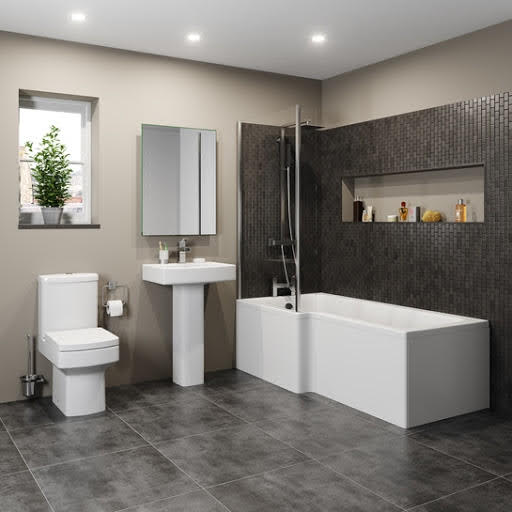 Royan Bathroom Suite with L Shape Shower Bath & Screen - Left Hand 1600mm