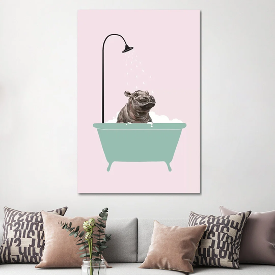 Hippo in Bathtub by Big Nose Work - Wrapped Canvas Graphic Art