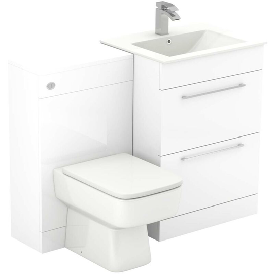 Wholesale Domestic - Napoli Gloss White 1100mm 2 Drawer Vanity Unit Toilet Suite - White Gloss