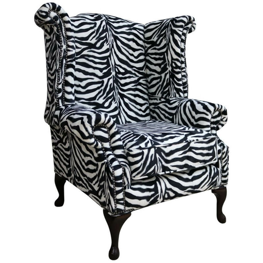 Chesterfield Saxon Queen Anne High Back Wing Chair Zebra Animal Print