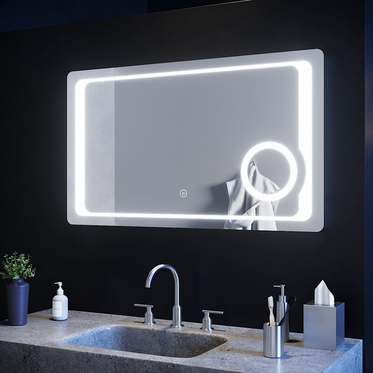 ELEGANT 1000 x 600mm Modern Multifunction Smart Bathroom Mirror LED Illuminated Bathroom Vanity Mirror with Shaver Socket, 3X Magnifier and Demister