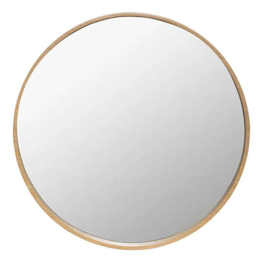 Insurgent Round Wood Framed Wall Mounted Bathroom Mirror in Beige
