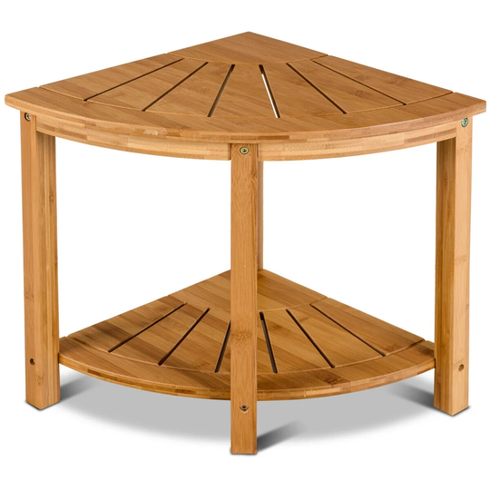 Bamboo Shower Bench 2-Tier Bathroom Stool Corner Storage Shelf Bath Spa Seat