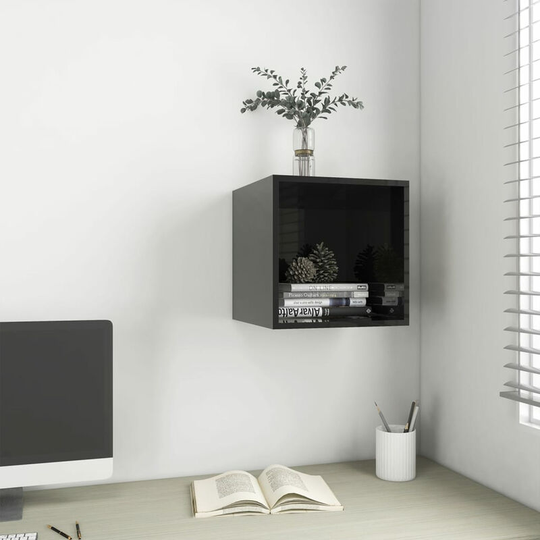 Wall Cabinet High Gloss Black 37x37x37 cm Chipboard