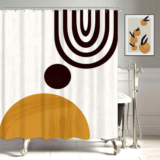 Cute Mid Century Shower Curtain Set for Bathroom 72Wx72H Inch Fabric Abstract Sun Minimalistic Curve Bathtub Curtains Men Kids Geometric Bath