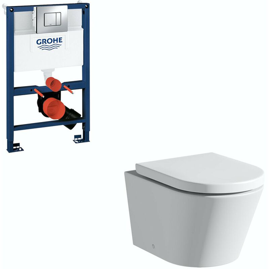Mode - Tate rimless wall hung toilet with soft close seat and wall mounting frame - White