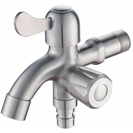 304 Stainless Steel Faucet, Washing Machine Faucet, Bathroom Balcony, Multifunction Dual-Use Faucet at an Input and Two Outputs