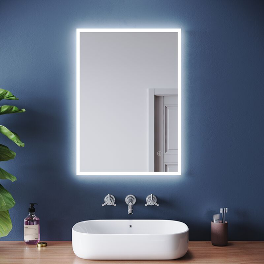 ELEGANT Bathroom LED Mirror with Shaver Socket with Demister Pad Wall Mounted Bathroom Makeup Mirror 500x700mm Touch Sensor