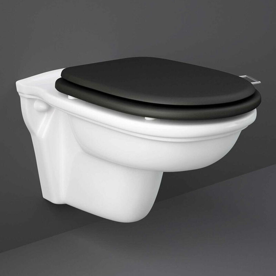 Rak Ceramics - rak Washington Rimless Wall Hung Toilet 560mm Projection - Black Soft Close Wood Seat