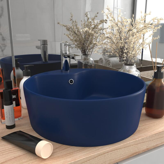 Luxury Wash Basin with Overflow Matt Dark Blue 36x13 cm Ceramic - Blue