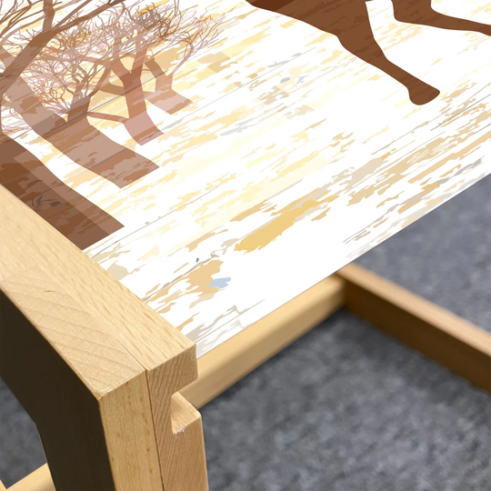 Deer Hunting Coffee Table, Vintage Reindeer In Forest Rustic Silhouette Pattern, Acrylic Glass Center Table With Wooden Frame For Offices Dorms Beige