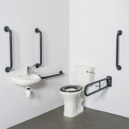 NymaPRO Close Coupled Doc m Pack White - 5 x Dark Grey Grab Rails - Nymas