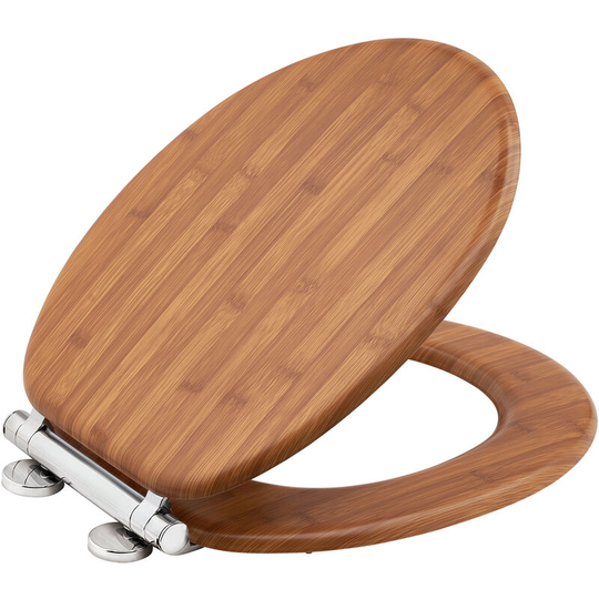 Bamboo Effect Wooden Finish Toilet Seat Heavy Duty Bar Hinge Wood Finish