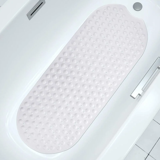 Kartokner - 39x16 In Non Slip Bathtub Mat, with Suction Cups Drain Holes, Machine Washable, White