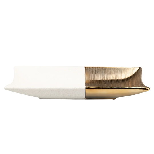 Woolsey Ceramic Rectangular Decorative Plate in White/Gold
