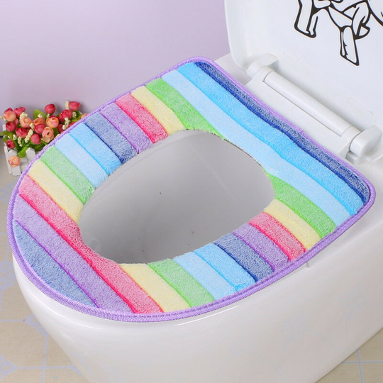 Washable Purple Fringe Toilet Seat Cover Pads Bathroom Soft Warmer Washable Fabric Toilet Seat Cover Pads with Zipper Super Soft Bathroom Toilet