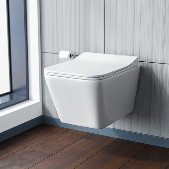 Neshome - Inton Rimless Wall Hung Toilet Pan + Soft Close Toilet Seat
