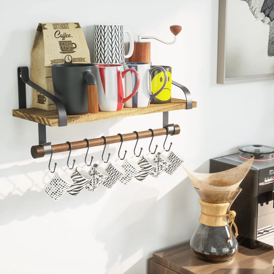 Asherville Solid Wood Floating Shelf with Towel Bar