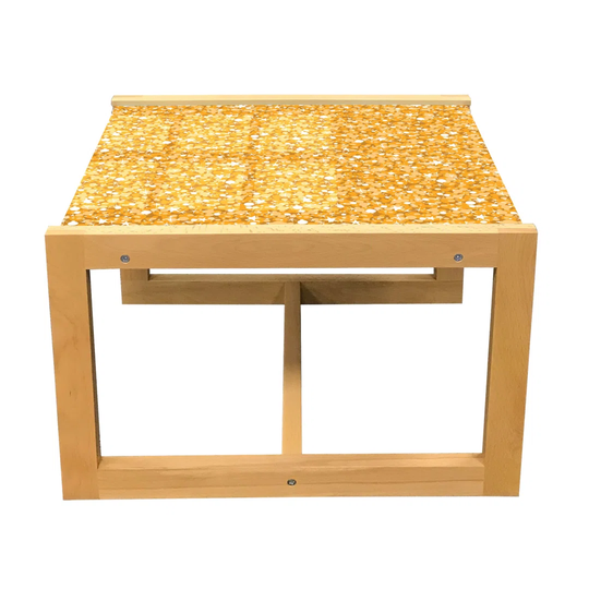 Yellow Coffee Table, Golden Yellow Texture With Retro Polka Dots And Stars Christmas Ornamented Image Print, Acrylic Glass Center Table With Wooden Fr
