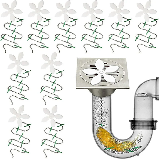 10 Pack Shower Drain Protector Hair Catcher, Drain Clog Remover,Flower Shower Hair Cleaning Chain for Bathroom, Kitchen, Bathtub(White)