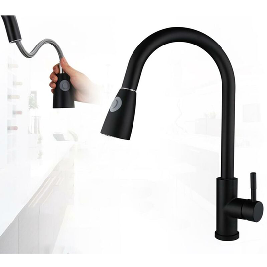Frap low pressure faucet kitchen faucet made of stainless steel, black kitchen faucet flush faucet mixer tap 360 ° swiveling single lever mixer for