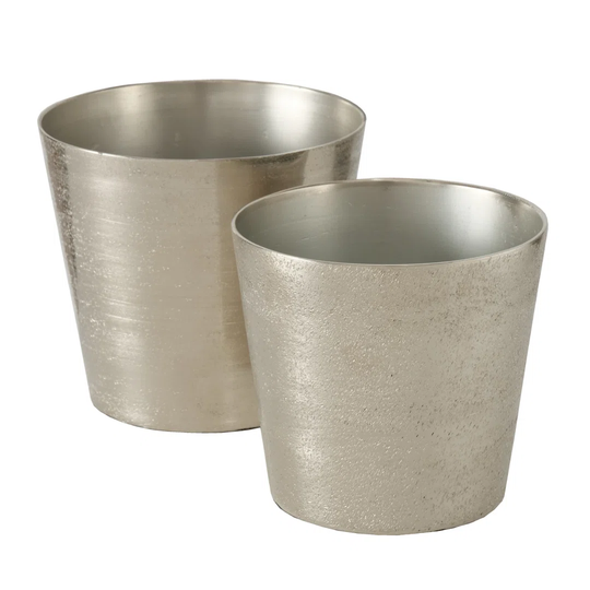 Set of 2 silver metal plant pots