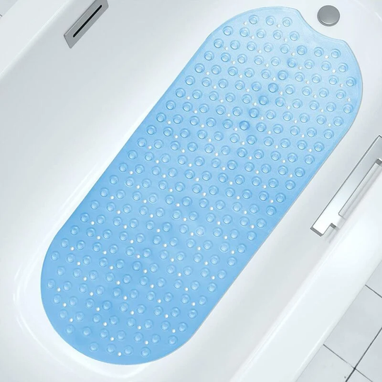 Kartokner - 39x16 In Non Slip Bathtub Mat, with Suction Cups Drain Holes, Machine Washable, Clear Blue